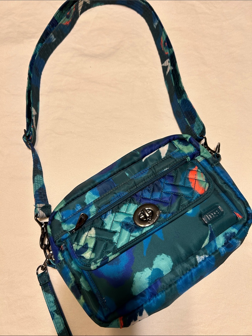 lug Teal Floral Quilted Messenger Bag